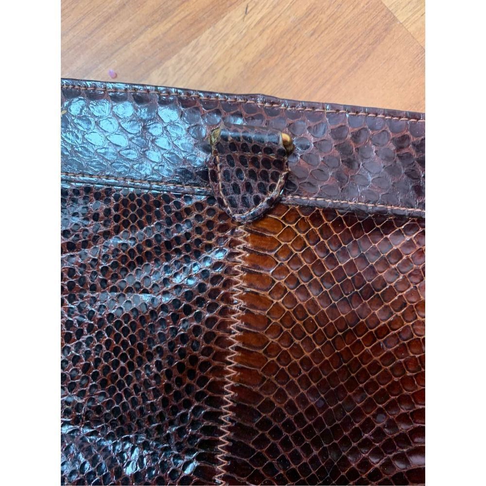 David Mehler For Dame Ladies Brown Snake Skin Print Chain Handle Clutch Handbag - Picture 5 of 8